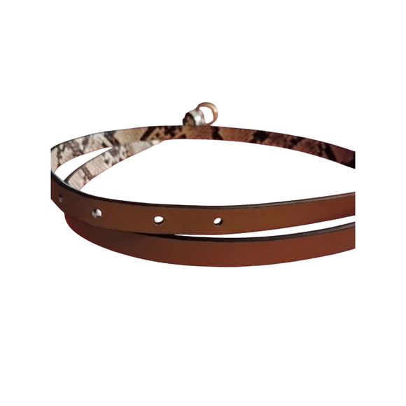 Snake Print Leather Belt with Gold Buckle - Picture 5 of 6